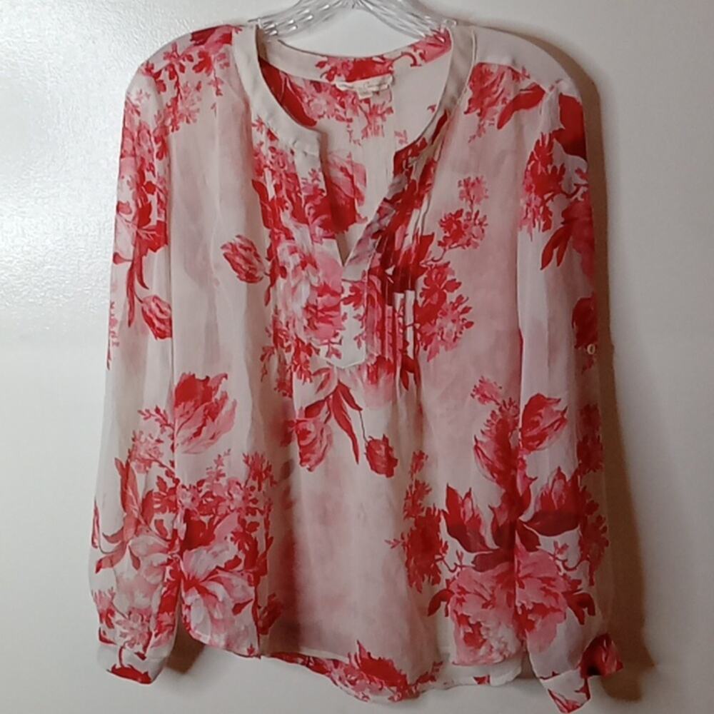 Creative Commune Women's Floral Sheer Medium Blouse. Office, Dressy